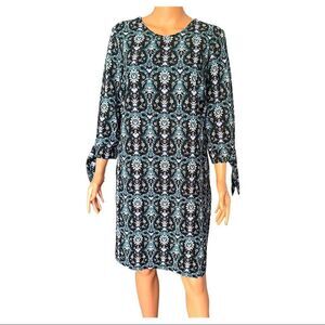 NWT DownEast Green Geo Tie Sleeve Shift Dress Size Medium New With Tag